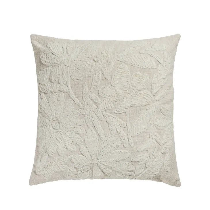 Tabitha Cream Square Embroidered Throw Pillow