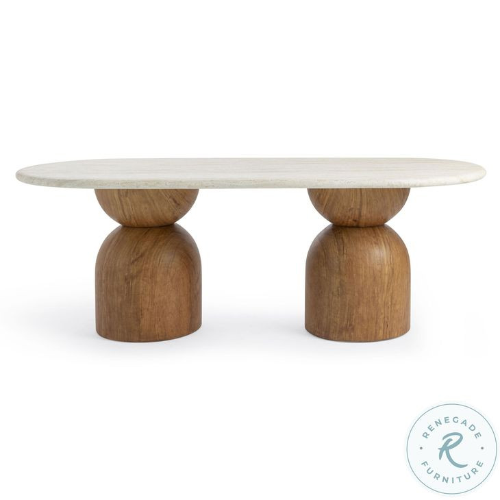 Cynthia Brown and Travertine Concrete 87" Outdoor Long Oval Dining Table