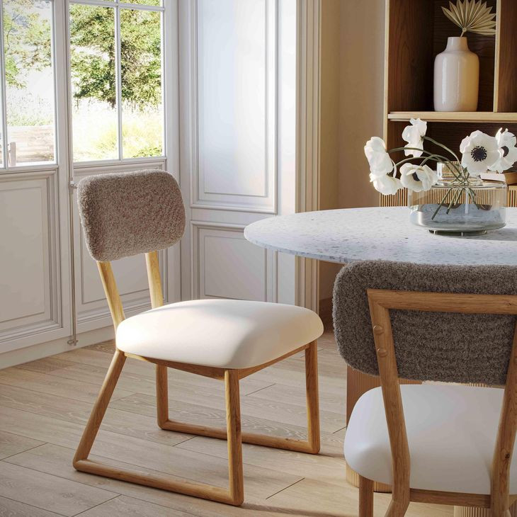 Bobbie Cream and Gray Performance Fabric Upholstered Dining Chair