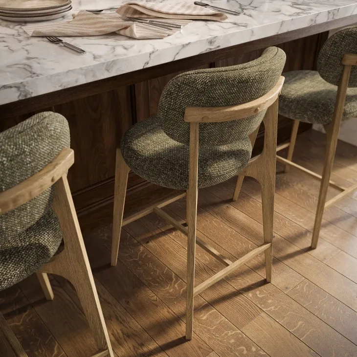 Carnation Forest Green Performance Fabric Upholstered Counter Height Stool