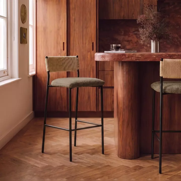 Celine Brown Performance Boucle Upholstered Bar Stool