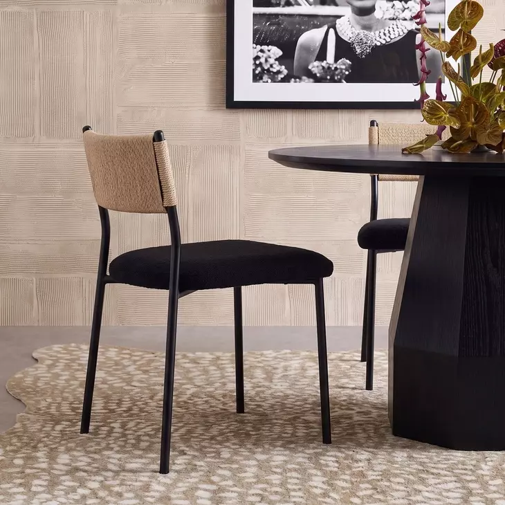 Celine Black Performance Boucle Upholstered Dining Chair Set of 2