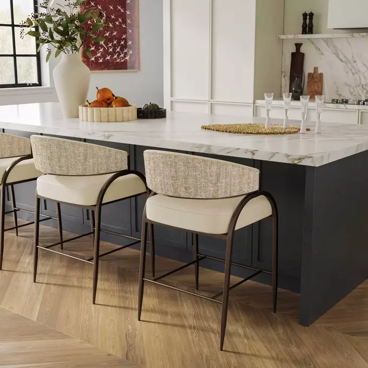 Tatum Cream Performance Fabric 2 Tone Counter Height Stool