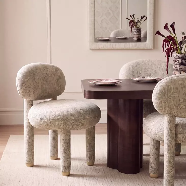 Manu Neutral Floral Performance Fabric Upholstered Dining Chair