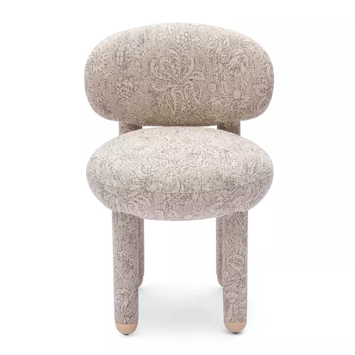 Manu Neutral Floral Performance Fabric Upholstered Dining Chair
