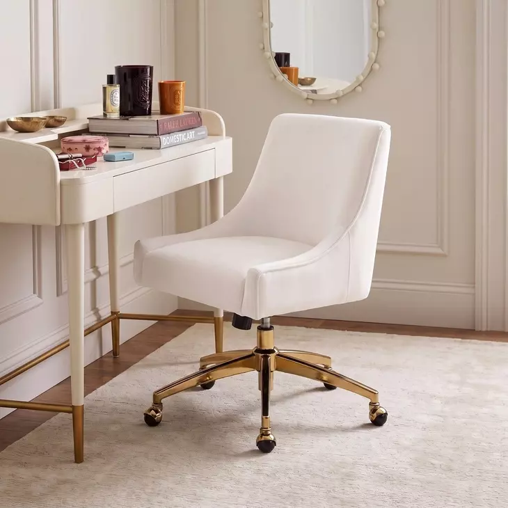 Beatrix Cream Performance Velvet Upholstered Swivel Office Chair
