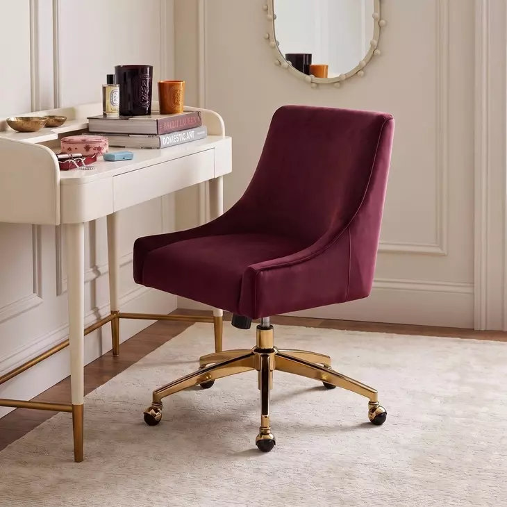 Beatrix Burgundy Performance Velvet Upholstered Swivel Office Chair
