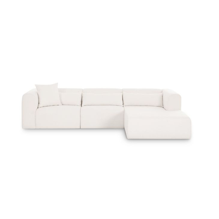 Tarra Cream Performance Fabric 3 Piece Modular Sectional with RAF Chaise and Pillow