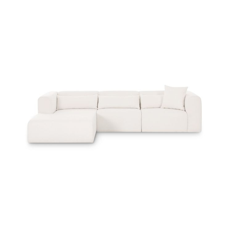 Tarra Cream Performance Fabric 3 Piece Modular Sectional with LAF Chaise and Pillow