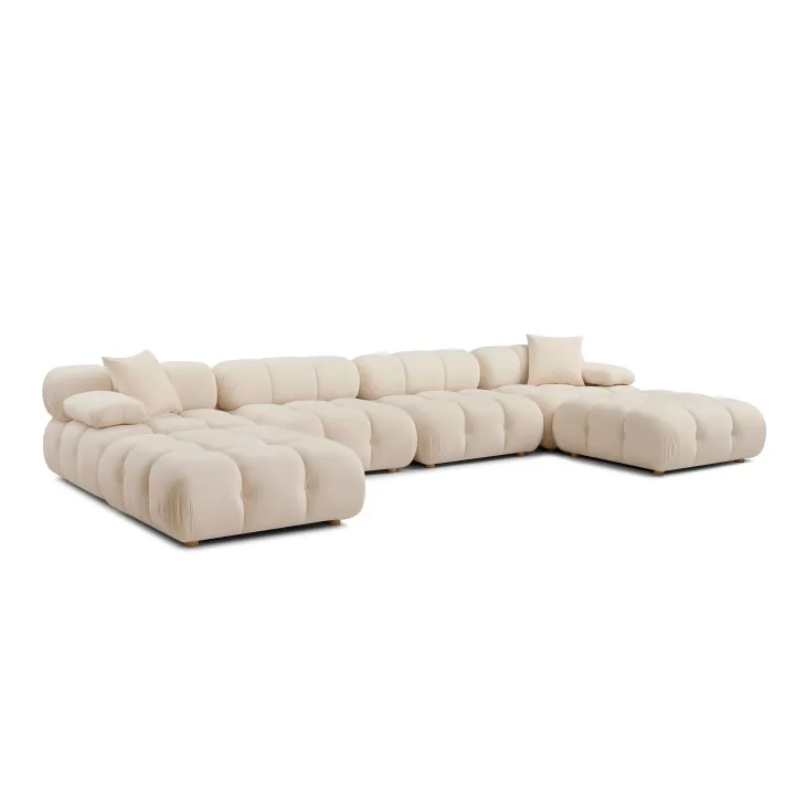 Calliope Off White Performance Velvet 6 Piece Modular U Sectional with Pillows