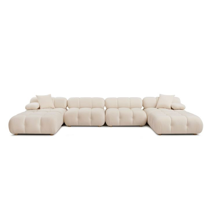 Calliope Off White Performance Velvet 6 Piece Modular U Sectional with Pillows