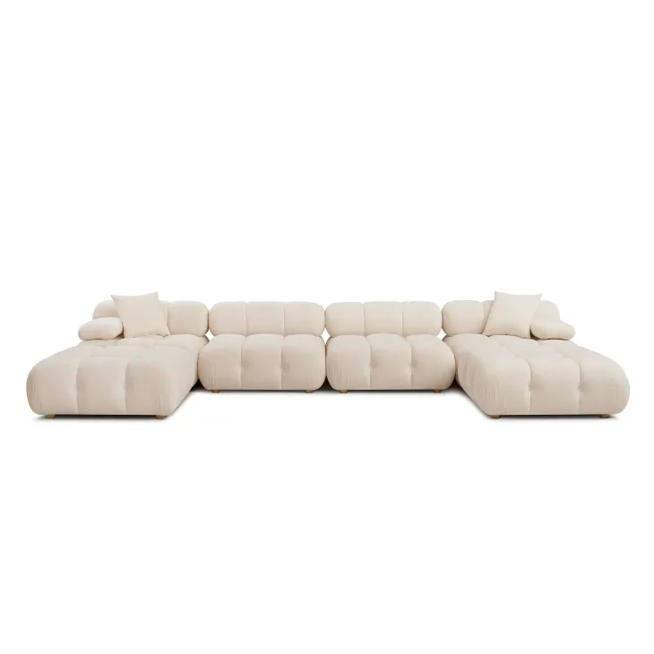 Calliope Off White Performance Velvet 6 Piece Modular U Sectional with Pillows