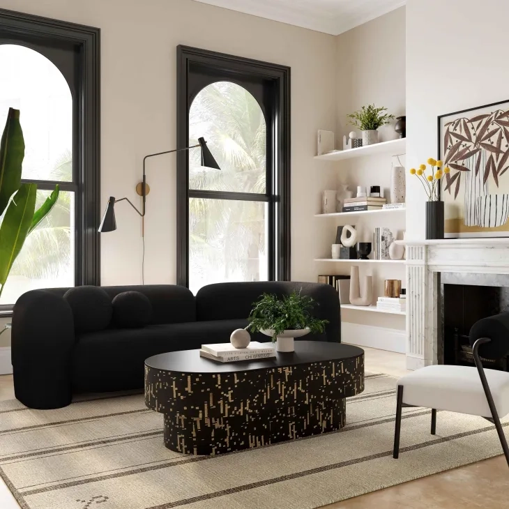 Amelie Black Faux Fur 91" Sofa
