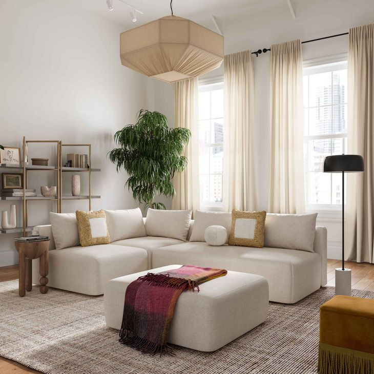 Hangover Cream Linen Modular 64" Loveseat
