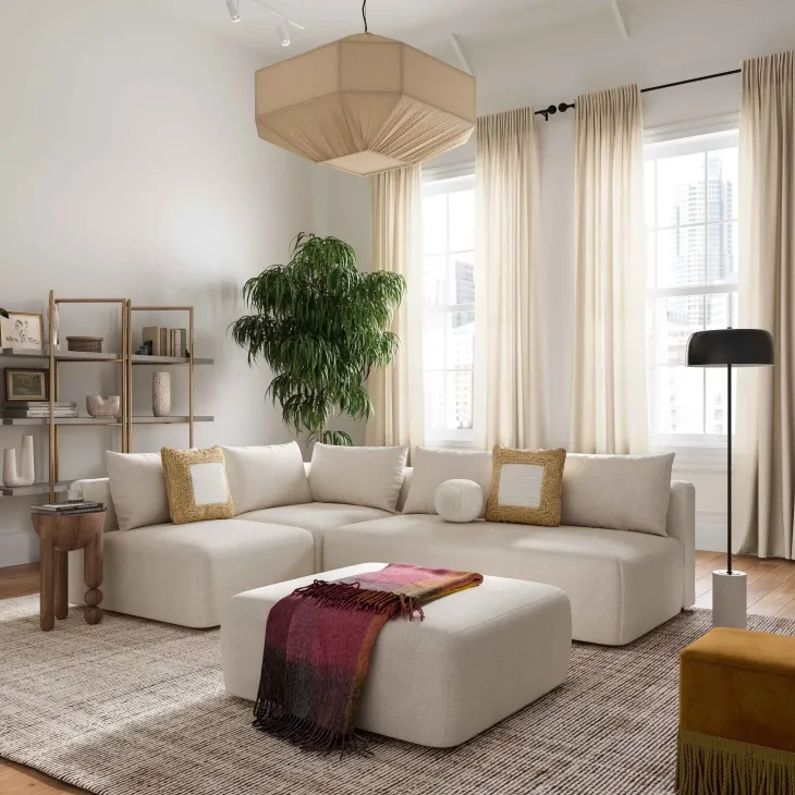 Hangover Cream Linen Modular 64" Loveseat