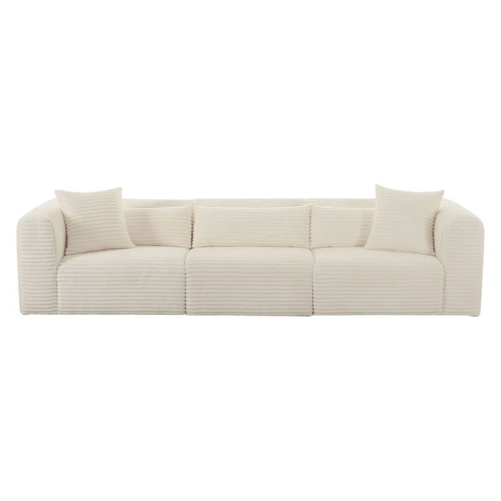 Tarra Fluffy Cream Corduroy Performance Fabric Oversized Modular 118" Sofa