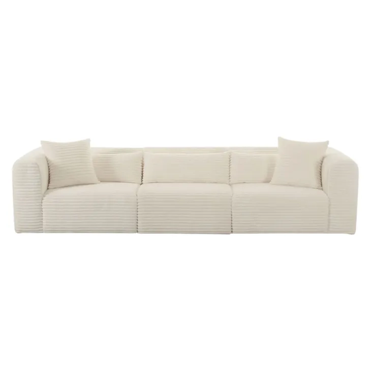 Tarra Fluffy Cream Corduroy Performance Fabric Oversized Modular 118" Sofa