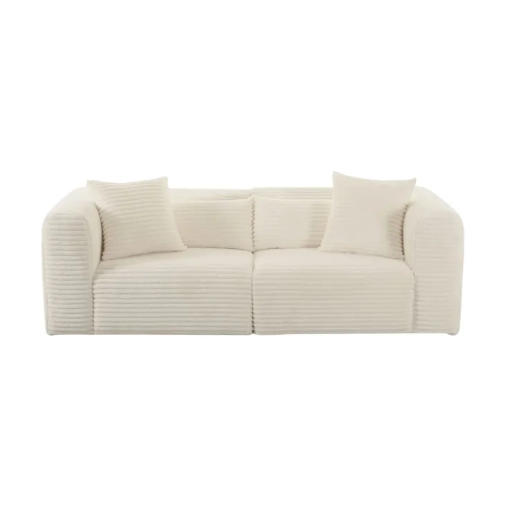 Tarra Fluffy Cream Corduroy Performance Fabric Oversized Modular 86" Loveseat