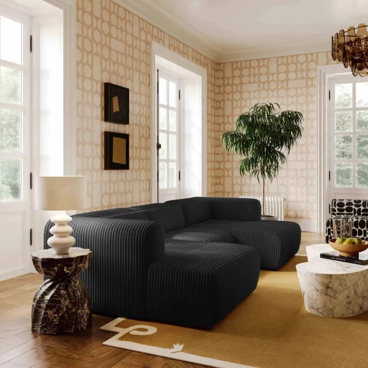 Tarra Black Performance Fabric 4 Piece Modular Oversized Sectional