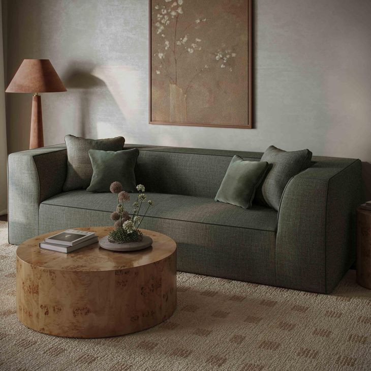 Tristine Olive Green 96" Upcycled Basketweave Sofa