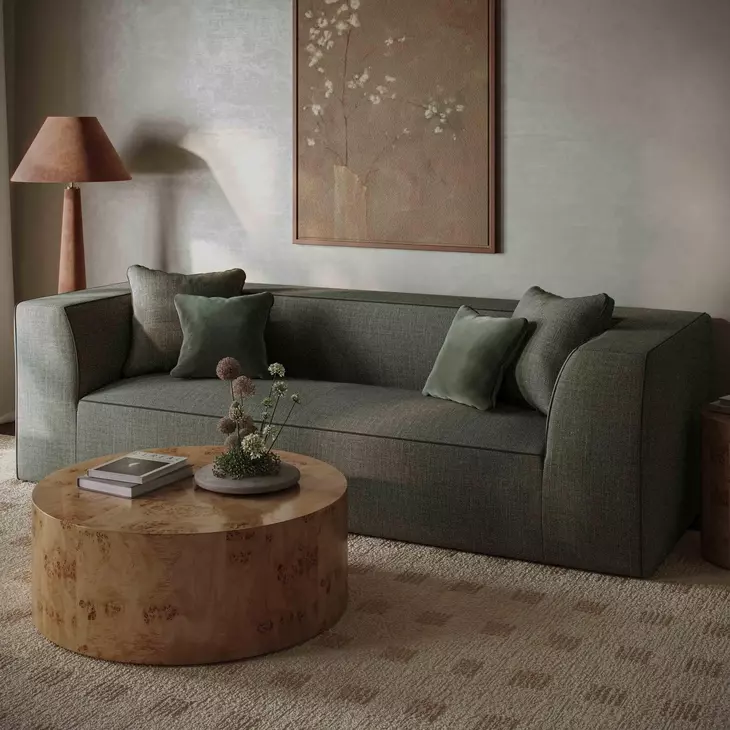 Tristine Olive Green Upcycled Basketweave 96" Sofa
