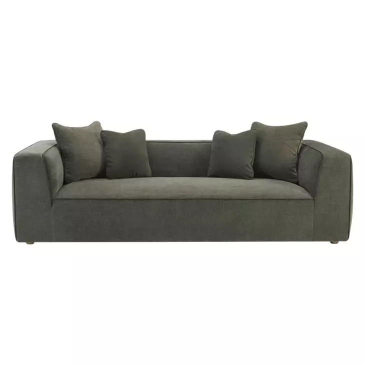 Tristine Olive Green Upcycled Basketweave 96" Sofa