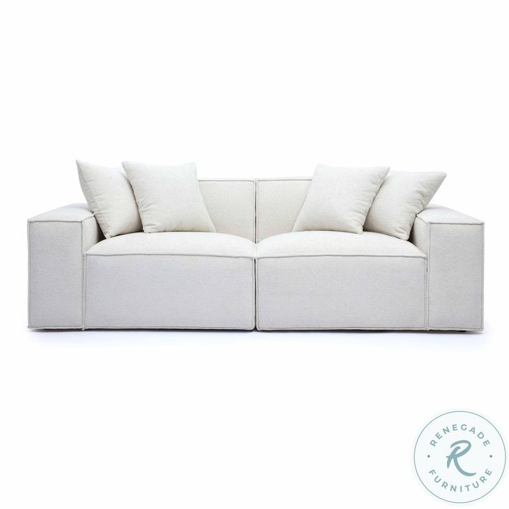 Mindy Cream Chenille Basketweave 84" Modular Loveseat