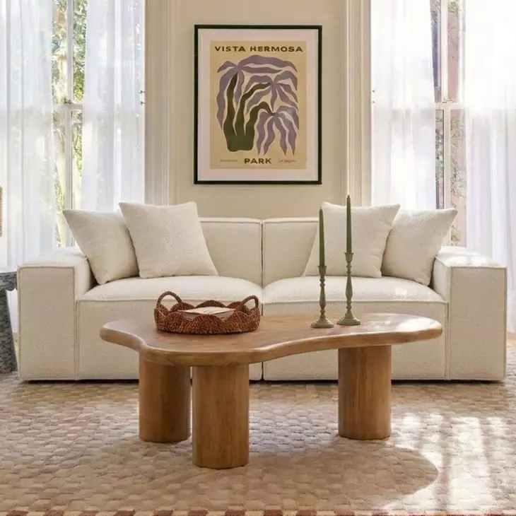 Mindy Cream Chenille Basketweave Modular 84" Loveseat