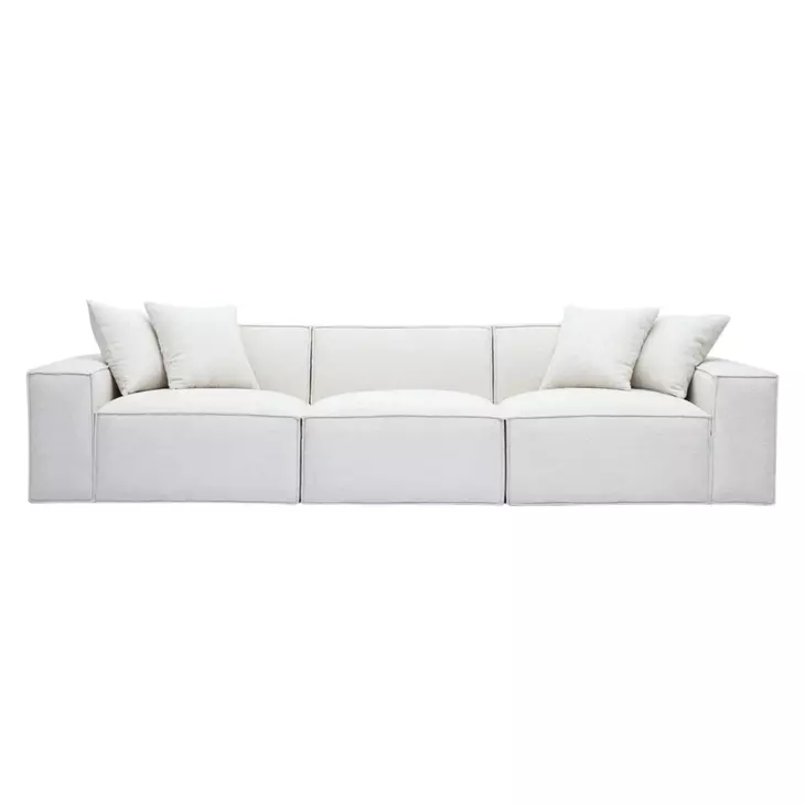 Mindy Cream Chenille Basketweave Modular 116" Sofa
