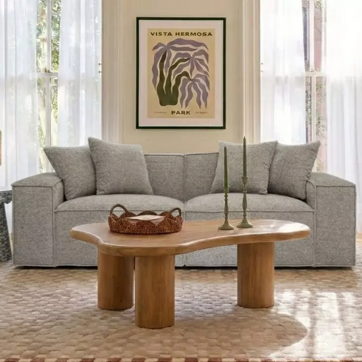 Mindy Taupe Chenille Basketweave Modular 84" Loveseat