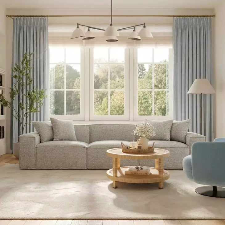 Mindy Taupe Chenille Basketweave Modular 116" Sofa