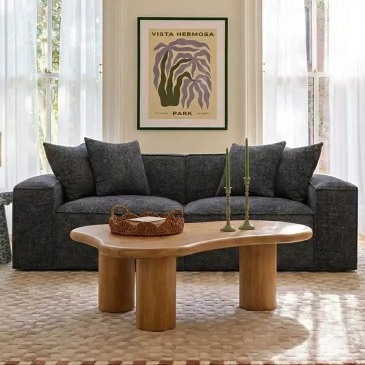 Mindy Charcoal Chenille Basketweave Modular 84" Loveseat