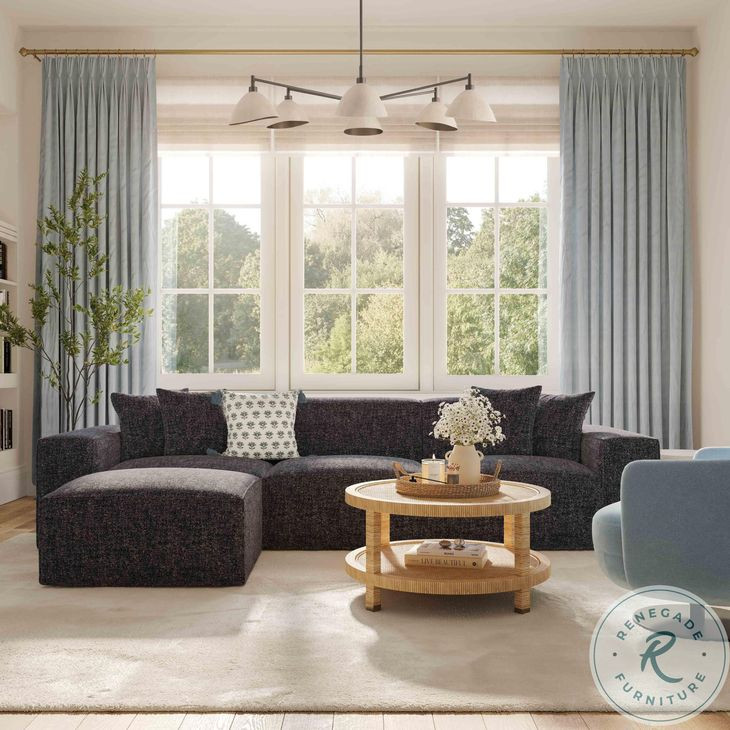 Mindy Charcoal Chenille Basketweave 116" Modular Sofa