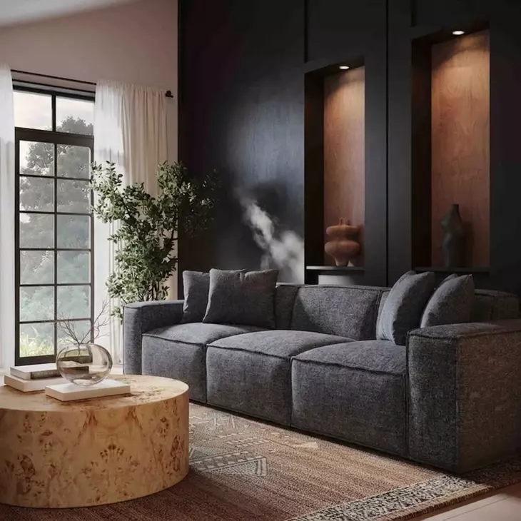 Mindy Charcoal Chenille Basketweave Modular 116" Sofa