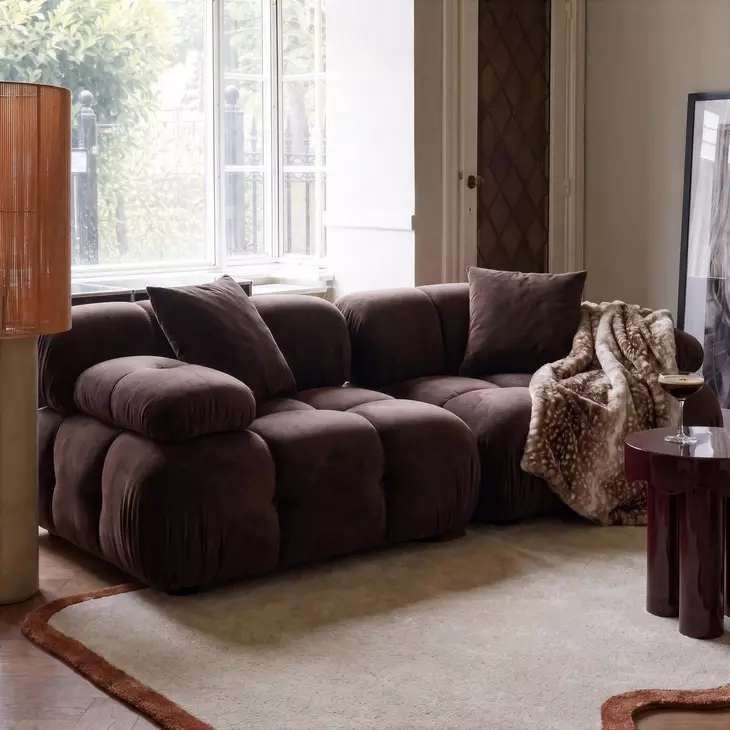 Calliope Dark Brown Performance Velvet Modular Loveseat Sectional with Pillow