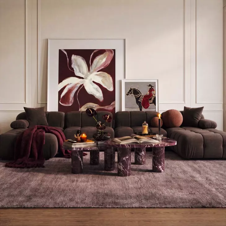 Calliope Dark Brown Performance Velvet 6 Piece Modular U Sectional with Pillow