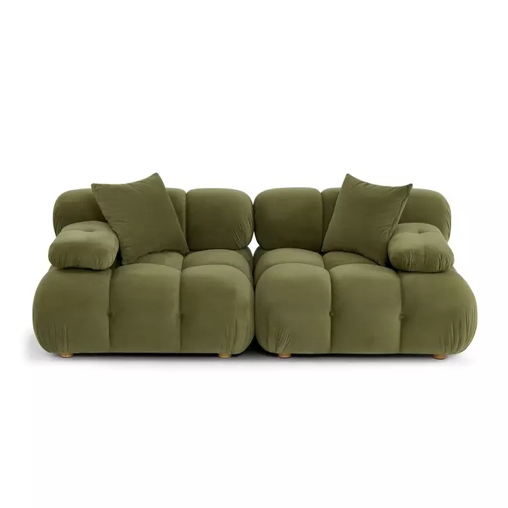 Calliope Olive Green Performance Velvet Modular Loveseat Sectional with Pillow