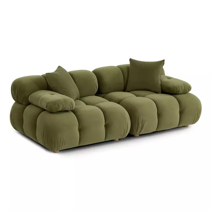 Calliope Olive Green Performance Velvet Modular Loveseat Sectional with Pillow