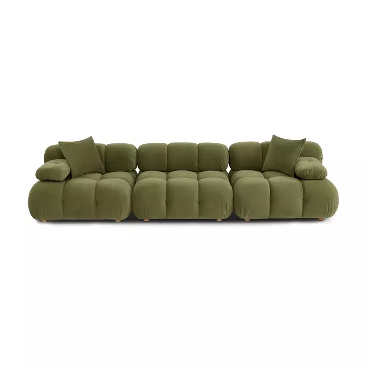 Calliope Olive Green Performance Velvet 3 Piece Modular Sofa Sectional with Pillow
