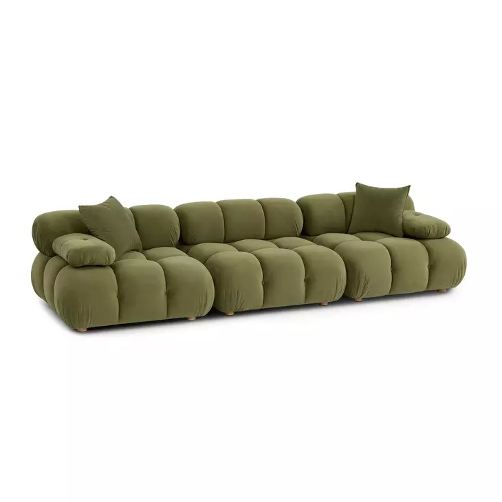 Calliope Olive Green Performance Velvet 3 Piece Modular Sofa Sectional with Pillow