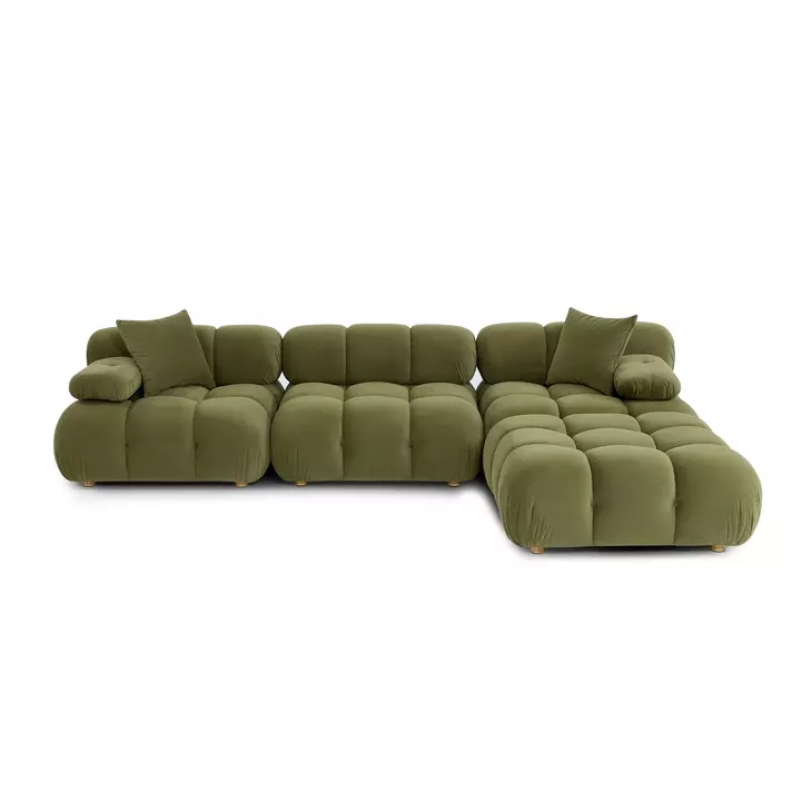 Calliope Olive Green Performance Velvet 4 Piece Modular Sectional with Pillow