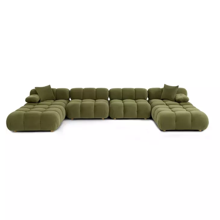 Calliope Olive Green Performance Velvet 6 Piece Modular U Sectional with Pillow
