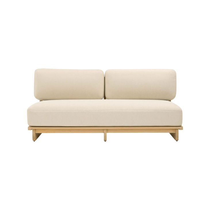 Reavan Cream and Light Teak Outdoor Lounge 67" Sofa