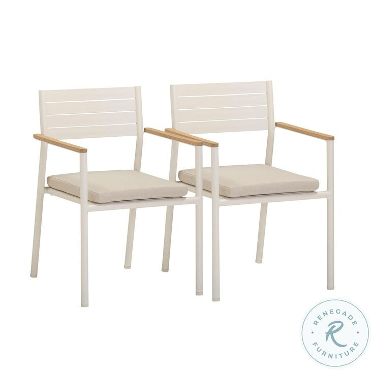 Sardinia Cream and Light Teak Outdoor Dining Chair Set of 2