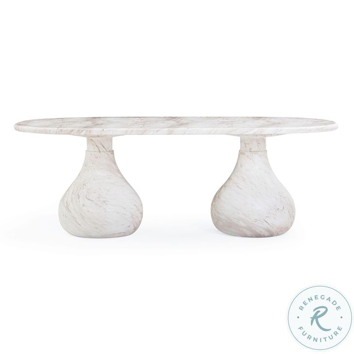 Smooch White Faux Marble Print Outdoor Oval Dining Room Set