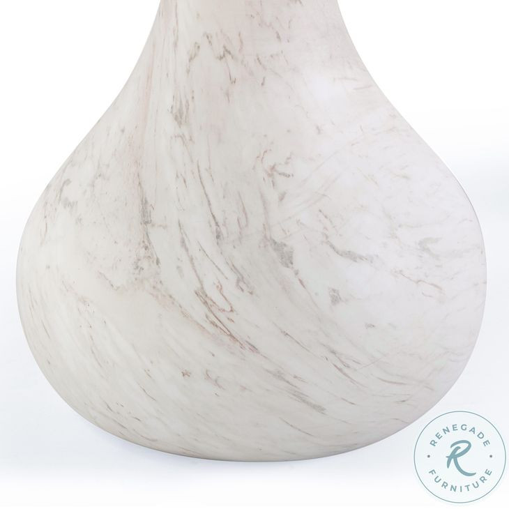 Smooch White Faux Marble Print Outdoor Oval Dining Room Set