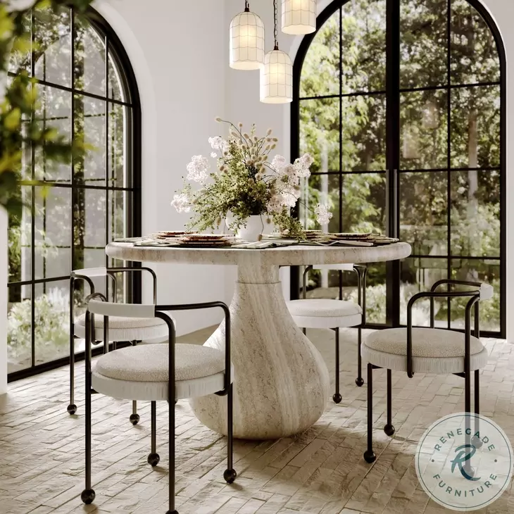 Smooch Faux Travertine 47" Outdoor Round Dining Table