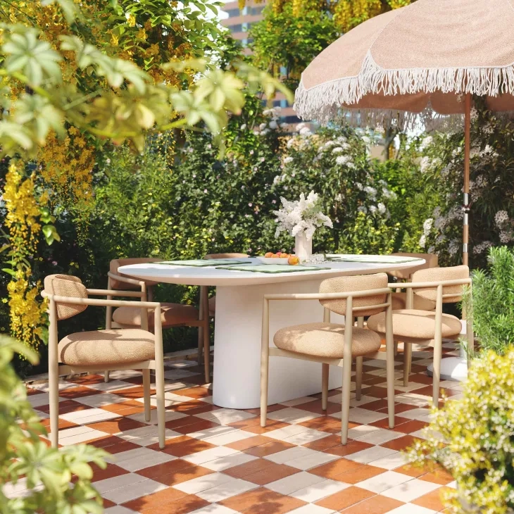 Annika Peach Performance Fabric Upholstered Outdoor Dining Chair