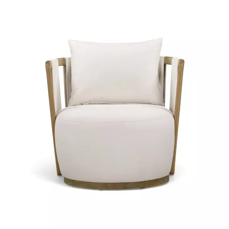 Paolo Cream Performance Fabric Upholstered Outdoor Accent Chair with Pillow