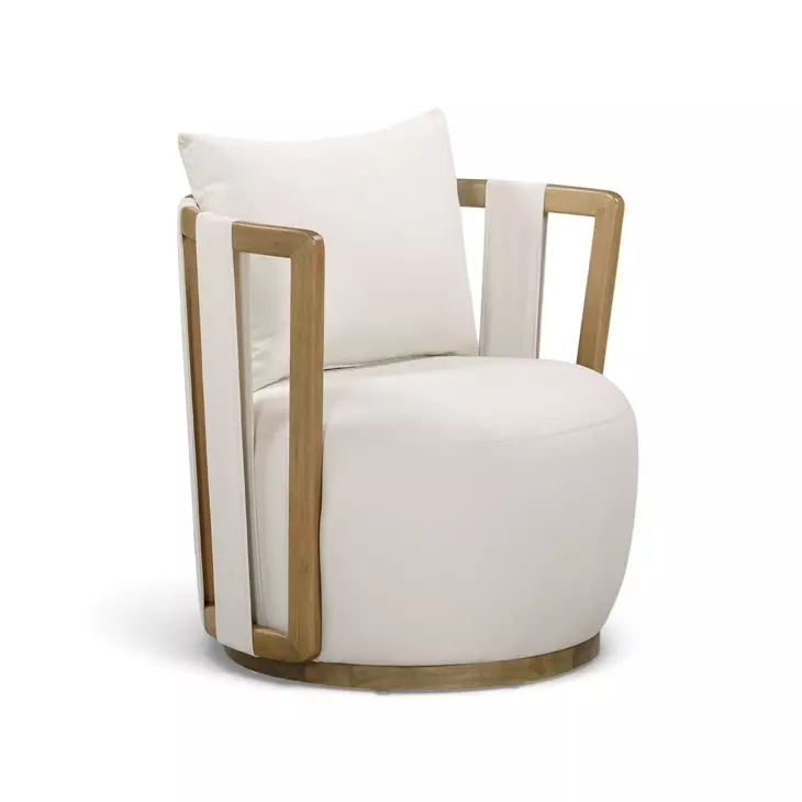 Paolo Cream Performance Fabric Upholstered Outdoor Accent Chair with Pillow